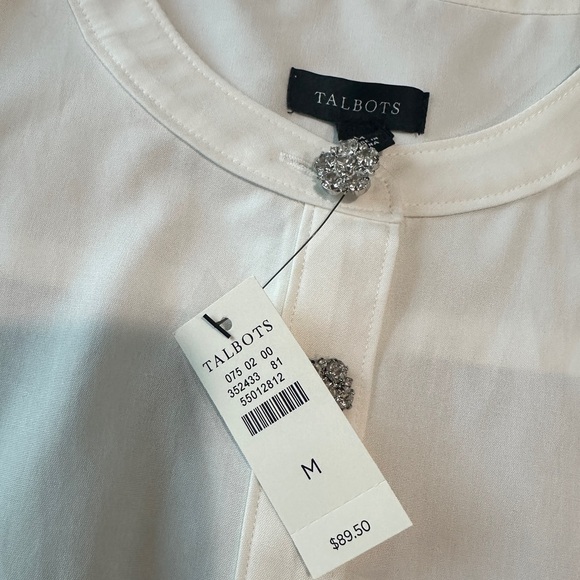Talbots White Tunic Top Blouse Long Sleeve Jeweled Buttons Size Medium - Picture 10 of 10
